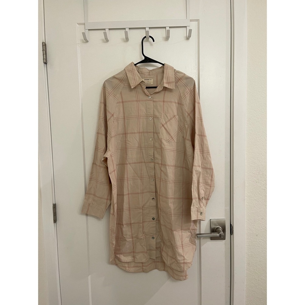 Jackson Rowe Casual Shirt Dress Button Up Plaid‎ Beige Brown Preppy